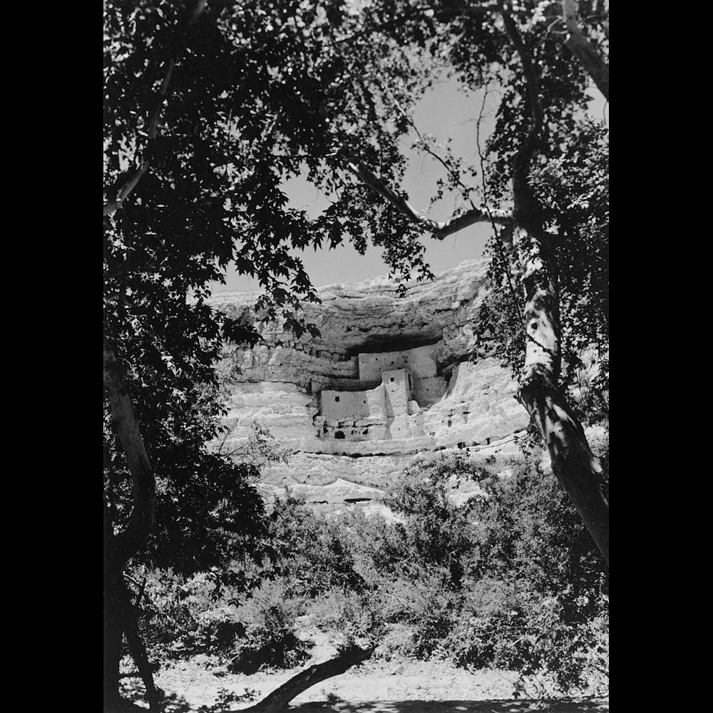 Photograph of cliff-side pueblo dwelling nicknamed Montezuma's Castle.