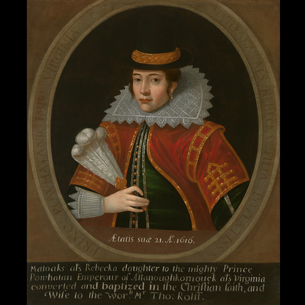 Painting of Pocahontas in seventeenth century English dress.