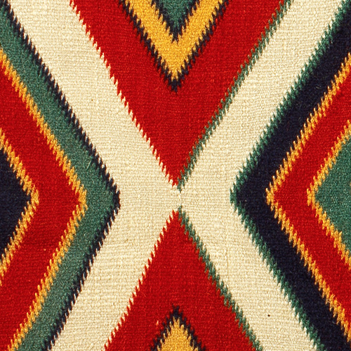 Detail of the geometric design of a Native American saddle blanket, circa 1880