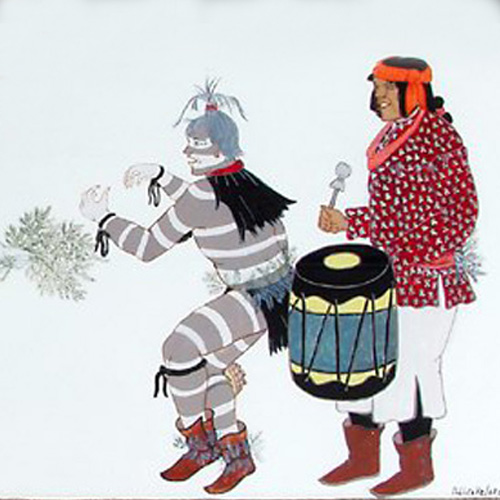 Mural painting of Native American dancers in their traditional corn dance attire